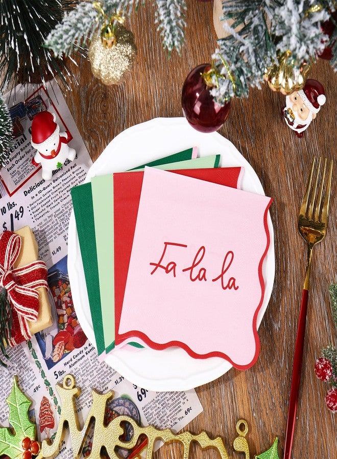 JarThenaAMCS مناديل كوكتيل عيد الميلاد من JarThenaAMCS، 100 قطعة، ألوان أحمر، وردي، أخضر، مناديل ورقية للاستخدام مرة واحدة، مزينة بحواف مزخرفة، مثالية لحفلات عيد الميلاد الشتوية. - Image 3